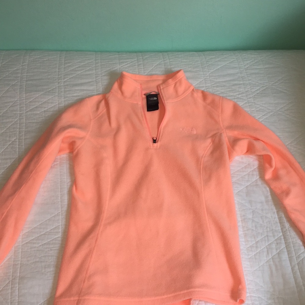 Bright orange-pink north face quarter zip